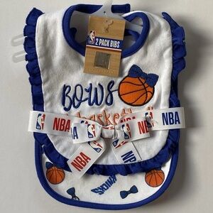 New York Knicks Bib NWT New NBA Basketball Set Of 2 Bibs Bows Embroidery Blue
